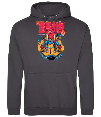 Wütendes rotes Schwein mit Katana - Tierrebellion, Anime-Tier, Anthro-Samurai, Cyberpunk-Schwein, kantiges Kawaii, Glitchcore-Tier, Katana-Schwein, rotes Schwein, Samurai-Schwein, Urban Core - Standard Hoodie