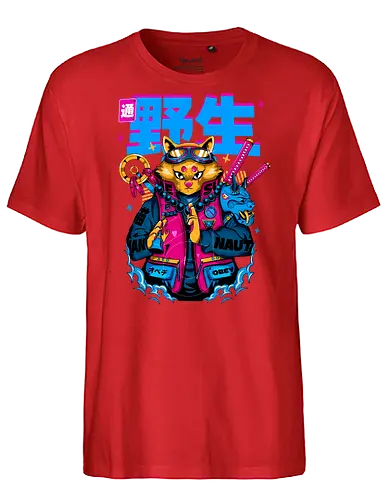 Samurai-Cyberpunk-Katze - ästhetische Katze, Anime-Samurai-Katze, Cyberpunk-Katze, dunkles Kawaii, Kawaii-Krieger, Neon City Blues, urbaner Samurai, Katze, Cyber ​​Neko, Yokai-Maske - Fairtrade T-Shirt