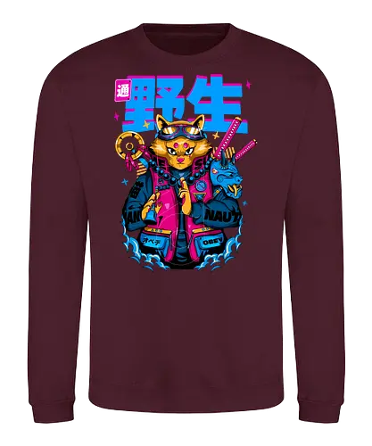 Samurai-Cyberpunk-Katze - ästhetische Katze, Anime-Samurai-Katze, Cyberpunk-Katze, dunkles Kawaii, Kawaii-Krieger, Neon City Blues, urbaner Samurai, Katze, Cyber ​​Neko, Yokai-Maske - Sweatshirt