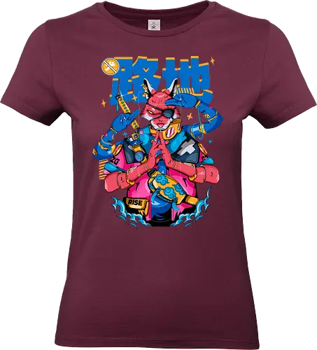 Tokyo-Straßenfuchs – Cyberpunk-Samurai - ästhetische Katze, Yokai-Maske, Anime-Samurai-Katze, Katze, Cyber ​​Neko, Cyberpunk-Katze, dunkles Kawaii, Kawaii-Krieger, Neon City Blues, urbaner Samurai - Standard T-Shirt (Frauen)