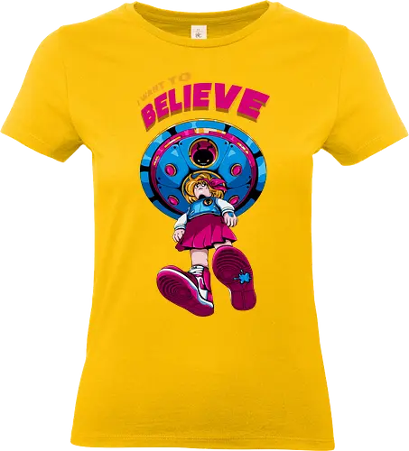 Ich will glauben - 90er-Jahre-Science-Fiction, Entführung, Alien-Angriff, kosmische Angst, gruseliger Außerirdischer, dunkle Science-Fiction, schwarzer Humor, ich will glauben, Vintage-Alien, Akte-X-Vibes - Standard T-Shirt (Frauen)