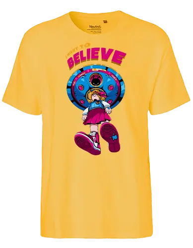 Ich will glauben - 90er-Jahre-Science-Fiction, Entführung, Alien-Angriff, kosmische Angst, gruseliger Außerirdischer, dunkle Science-Fiction, schwarzer Humor, ich will glauben, Vintage-Alien, Akte-X-Vibes - Fairtrade T-Shirt