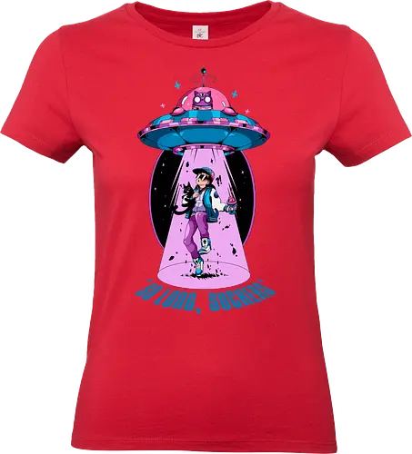 Auf Wiedersehen - Entführung, Alien-Katze, schwarzer Humor, lustiges UFO, intergalaktisches Haustier, Miau aus dem All, Meowcore, Retroscifi, Mach's gut, UFO-Katze - Standard T-Shirt (Frauen)