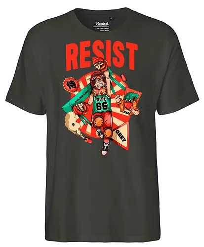 Widerstand – Futuristische Dystopie - Ästhetische Revolution, Anarchie, Cyber-Aktivismus, Cyberpunk-Rebellion, dystopischer Protest, Rebell mit Stil, Rebellion, Widerstand, Tränengasprotest, städtischer Aufruhr - Fairtrade T-Shirt