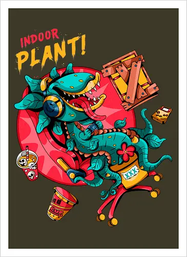 Zimmerpflanze - asozial, digital, asoziale Ästhetik, fleischfressende Pflanze, Photosynthese, Gamer-Pflanze, Zimmerpflanze, Plantcore, Quarantänecore, seltsames Indoor - Kunstdruck