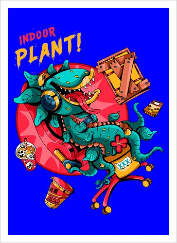 Zimmerpflanze - asozial, digital, asoziale Ästhetik, fleischfressende Pflanze, Photosynthese, Gamer-Pflanze, Zimmerpflanze, Plantcore, Quarantänecore, seltsames Indoor - Kunstdruck