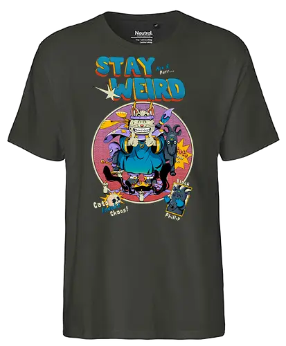 Bleib weird - seltsame Katze, Hexenkatze, unheimliches Kawaii, okkulter Humor, Ritualkatze, Shinto-Punk, bleib seltsam, Beschwörungskreis, dunkel süß - Fairtrade T-Shirt