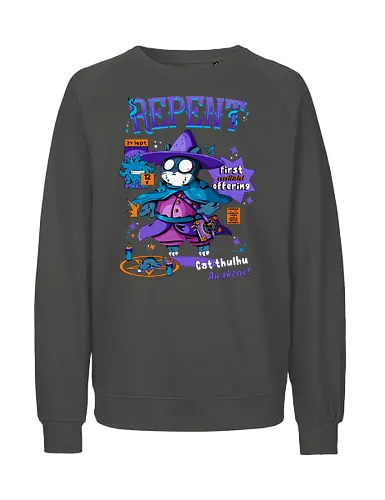 Bereue - katze, cthulhu, gruselig süß, dunkle kunst, dunkle katze, schwarzer humor, dunkel süß, okkulte katze, rituelle katze, beschwörung, hexenkatze, unheimliches kätzchen, lovecraft, necronomicon, hexenkatze - Fairtrade Sweatshirt