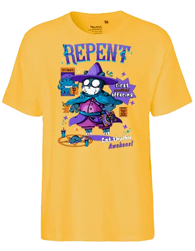 Bereue - katze, cthulhu, gruselig süß, dunkle kunst, dunkle katze, schwarzer humor, dunkel süß, okkulte katze, rituelle katze, beschwörung, hexenkatze, unheimliches kätzchen, lovecraft, necronomicon, hexenkatze - Fairtrade T-Shirt
