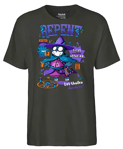 Bereue - katze, cthulhu, gruselig süß, dunkle kunst, dunkle katze, schwarzer humor, dunkel süß, okkulte katze, rituelle katze, beschwörung, hexenkatze, unheimliches kätzchen, lovecraft, necronomicon, hexenkatze - Fairtrade T-Shirt