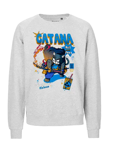 Catana - Katze, Katze mit Schwert, Catana, Dämonentöter, Katzenkrieger, Hölle, Hellcat-Stil, höllischer Kampf, Katana-Katze, Kawaii-Rache, Samurai, Samurai-Katze - Fairtrade Sweatshirt