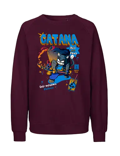Catana - Katze, Katze mit Schwert, Catana, Dämonentöter, Katzenkrieger, Hölle, Hellcat-Stil, höllischer Kampf, Katana-Katze, Kawaii-Rache, Samurai, Samurai-Katze - Fairtrade Sweatshirt
