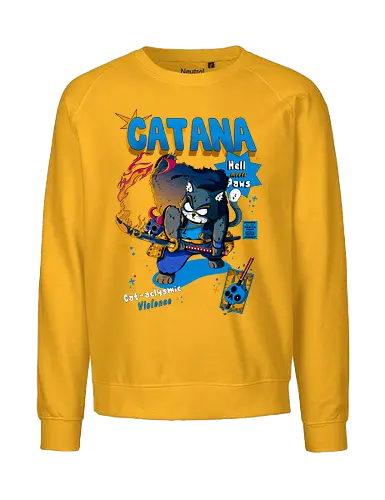 Catana - Katze, Katze mit Schwert, Catana, Dämonentöter, Katzenkrieger, Hölle, Hellcat-Stil, höllischer Kampf, Katana-Katze, Kawaii-Rache, Samurai, Samurai-Katze - Fairtrade Sweatshirt