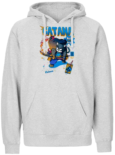 Catana - Katze, Katze mit Schwert, Catana, Dämonentöter, Katzenkrieger, Hölle, Hellcat-Stil, höllischer Kampf, Katana-Katze, Kawaii-Rache, Samurai, Samurai-Katze - Fairtrade Hoodie