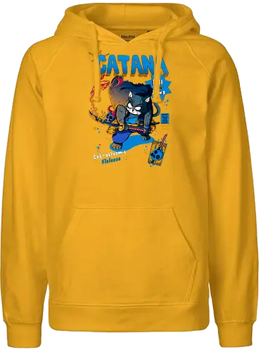 Catana - Katze, Katze mit Schwert, Catana, Dämonentöter, Katzenkrieger, Hölle, Hellcat-Stil, höllischer Kampf, Katana-Katze, Kawaii-Rache, Samurai, Samurai-Katze - Fairtrade Hoodie
