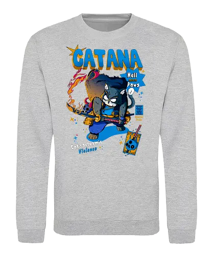 Catana - Katze, Katze mit Schwert, Catana, Dämonentöter, Katzenkrieger, Hölle, Hellcat-Stil, höllischer Kampf, Katana-Katze, Kawaii-Rache, Samurai, Samurai-Katze - Sweatshirt