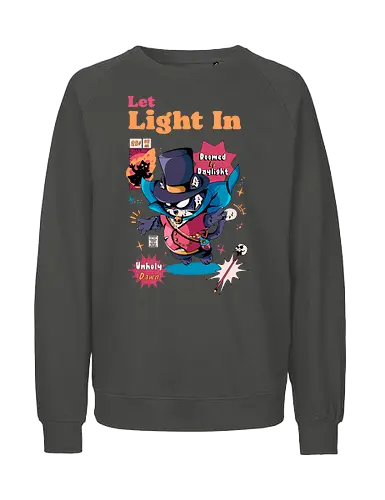 Lass Licht herein - schwarze Katze, dunkle Ästhetik, dunkel süß, ewige Nacht, Gothic-Katze, gruselige Katze, Sonnenlicht ist giftig, Untote, Vampirkatze, viktorianischer Horror, viktorianischer Vampir - Fairtrade Sweatshirt