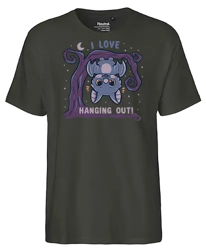I Love Hanging Out - cute bat, halloween, funny bat, kawaii bat, spooky cute, niedliche fledermaus, halloween, lustige fledermaus, kawaii fledermaus, gruselig niedlich, hängende fledermaus - Fairtrade T-Shirt