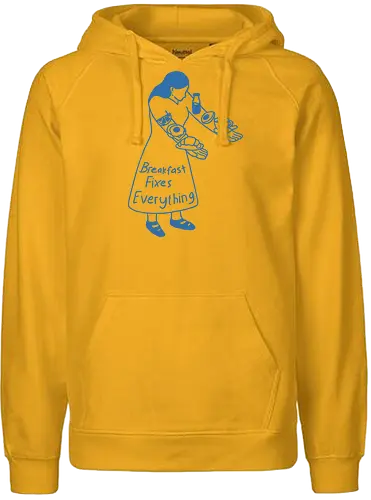 Breakfast Fixes Everything  - breakfast, coffee, milk, morning energy, eat, avocado, minimalist, relatable, good morning - Fairtrade Hoodie