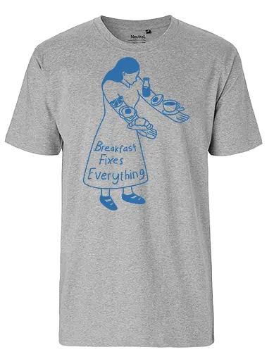 Breakfast Fixes Everything  - breakfast, coffee, milk, morning energy, eat, avocado, minimalist, relatable, good morning - Fairtrade T-Shirt