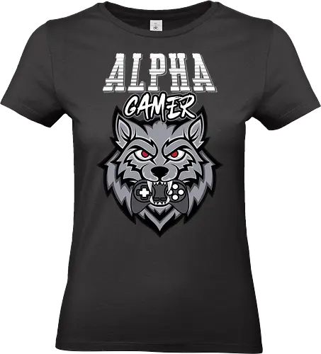 Alpha Gamer - wolf, gaming, alpha, gamer, controller, red eyes, typography, logo, design, fierce - Standard T-Shirt (Frauen)