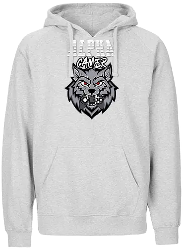 Alpha Gamer - wolf, gaming, alpha, gamer, controller, red eyes, typography, logo, design, fierce - Fairtrade Hoodie
