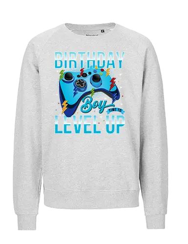 Birthday Boy, Time to Level Up - birthday, gaming, controller, celebration, level up, boy, lightning, colorful, playful - Fairtrade Sweatshirt