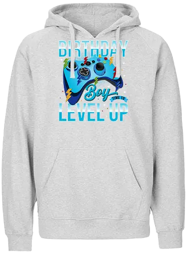 Birthday Boy, Time to Level Up - birthday, gaming, controller, celebration, level up, boy, lightning, colorful, playful - Fairtrade Hoodie