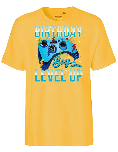 Birthday Boy, Time to Level Up - birthday, gaming, controller, celebration, level up, boy, lightning, colorful, playful - Fairtrade T-Shirt
