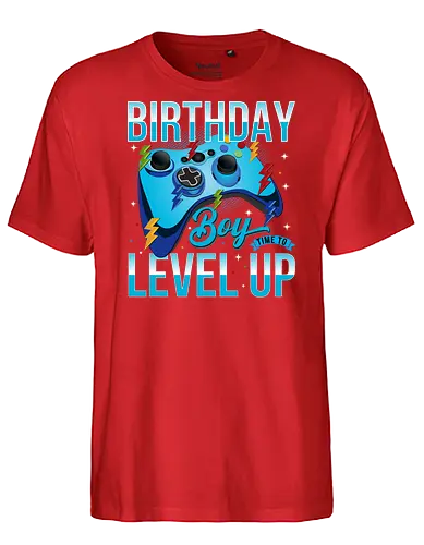Birthday Boy, Time to Level Up - birthday, gaming, controller, celebration, level up, boy, lightning, colorful, playful - Fairtrade T-Shirt