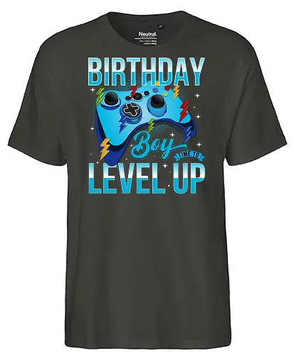 Birthday Boy, Time to Level Up - birthday, gaming, controller, celebration, level up, boy, lightning, colorful, playful - Fairtrade T-Shirt