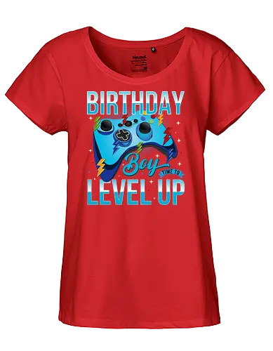 Birthday Boy, Time to Level Up - birthday, gaming, controller, celebration, level up, boy, lightning, colorful, playful - Fairtrade Girl Shirt