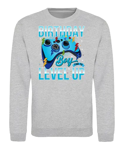 Birthday Boy, Time to Level Up - birthday, gaming, controller, celebration, level up, boy, lightning, colorful, playful - Sweatshirt