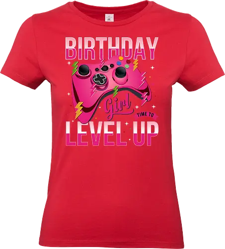 Birthday Girl Level Up - birthday, girl, level up, gaming, controller, pink, maroon, lightning bolts, stars, fun - Standard T-Shirt (Frauen)