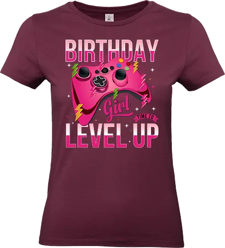 Birthday Girl Level Up - birthday, girl, level up, gaming, controller, pink, maroon, lightning bolts, stars, fun - Standard T-Shirt (Frauen)