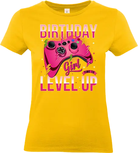 Birthday Girl Level Up - birthday, girl, level up, gaming, controller, pink, maroon, lightning bolts, stars, fun - Standard T-Shirt (Frauen)
