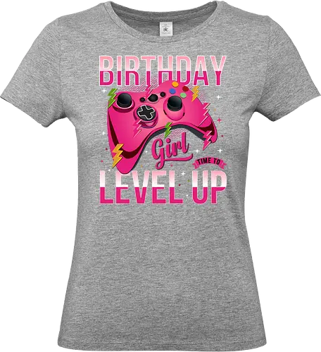Birthday Girl Level Up - birthday, girl, level up, gaming, controller, pink, maroon, lightning bolts, stars, fun - Standard T-Shirt (Frauen)