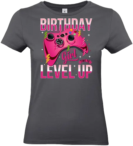 Birthday Girl Level Up - birthday, girl, level up, gaming, controller, pink, maroon, lightning bolts, stars, fun - Standard T-Shirt (Frauen)