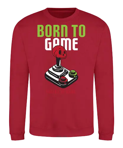 BORN TO GAME FORCED TO WORK - gaming, joystick, skull, typography, vintage, humor, duality, passion, work - Sweatshirt