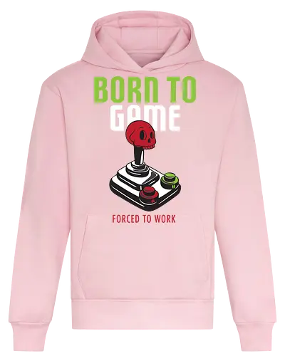 BORN TO GAME FORCED TO WORK - gaming, joystick, skull, typography, vintage, humor, duality, passion, work - Heavyweight Hoodie
