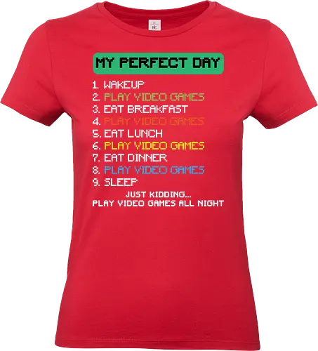 Daily schedule - pixelated font, video games, humor, schedule, retro, gaming culture, daily routine, playful, breakfast, dinner - Standard T-Shirt (Frauen)