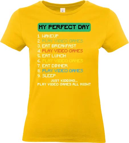 Daily schedule - pixelated font, video games, humor, schedule, retro, gaming culture, daily routine, playful, breakfast, dinner - Standard T-Shirt (Frauen)