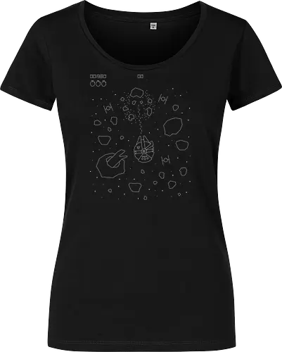 Asteroid field - retro, pixel, star, asteroid, falcon, parody, game - Damen T-Shirt
