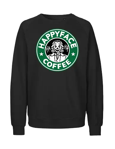 Happy Face Coffee - happy, coffee, parody, joker, villain, comic - Fairtrade Sweatshirt