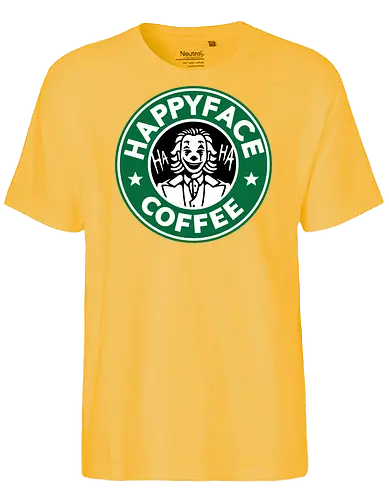 Happy Face Coffee - happy, coffee, parody, joker, villain, comic - Fairtrade T-Shirt