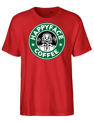 Happy Face Coffee - happy, coffee, parody, joker, villain, comic - Fairtrade T-Shirt