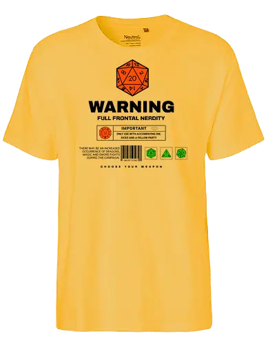 D20 Warnung - D20, Pen and Paper, Rpllenspiel, Pen & Paper, Pathfinder, Brettspiel, Würfel, Fantasy, Abenteuer, RPG, Quest, Nerd, Dungeon Master, Tabletop - Fairtrade T-Shirt