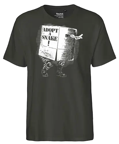 Adopt A Snake - metal gear solid, adopt a pet, snakes, snake, video games, funny, mgs, mgs 2, big boss, cobra, adopt a snake, cardboard box - Fairtrade T-Shirt