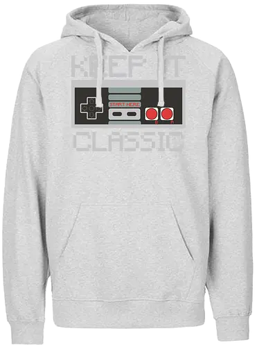 KEEP IT CLASSIC - retro, gaming, controller, vintage, nostalgia, pixelated, design, classic, monochrome, text - Fairtrade Hoodie