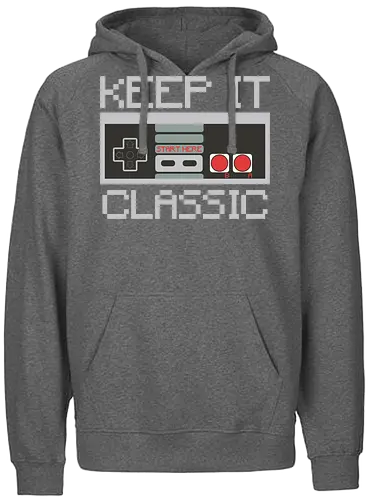 KEEP IT CLASSIC - retro, gaming, controller, vintage, nostalgia, pixelated, design, classic, monochrome, text - Fairtrade Hoodie